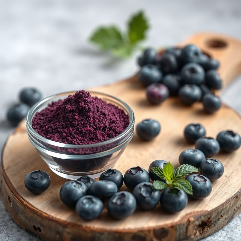 Polvo nutricional obtenido de bagazo de arándanos secado junto a fruta fresca